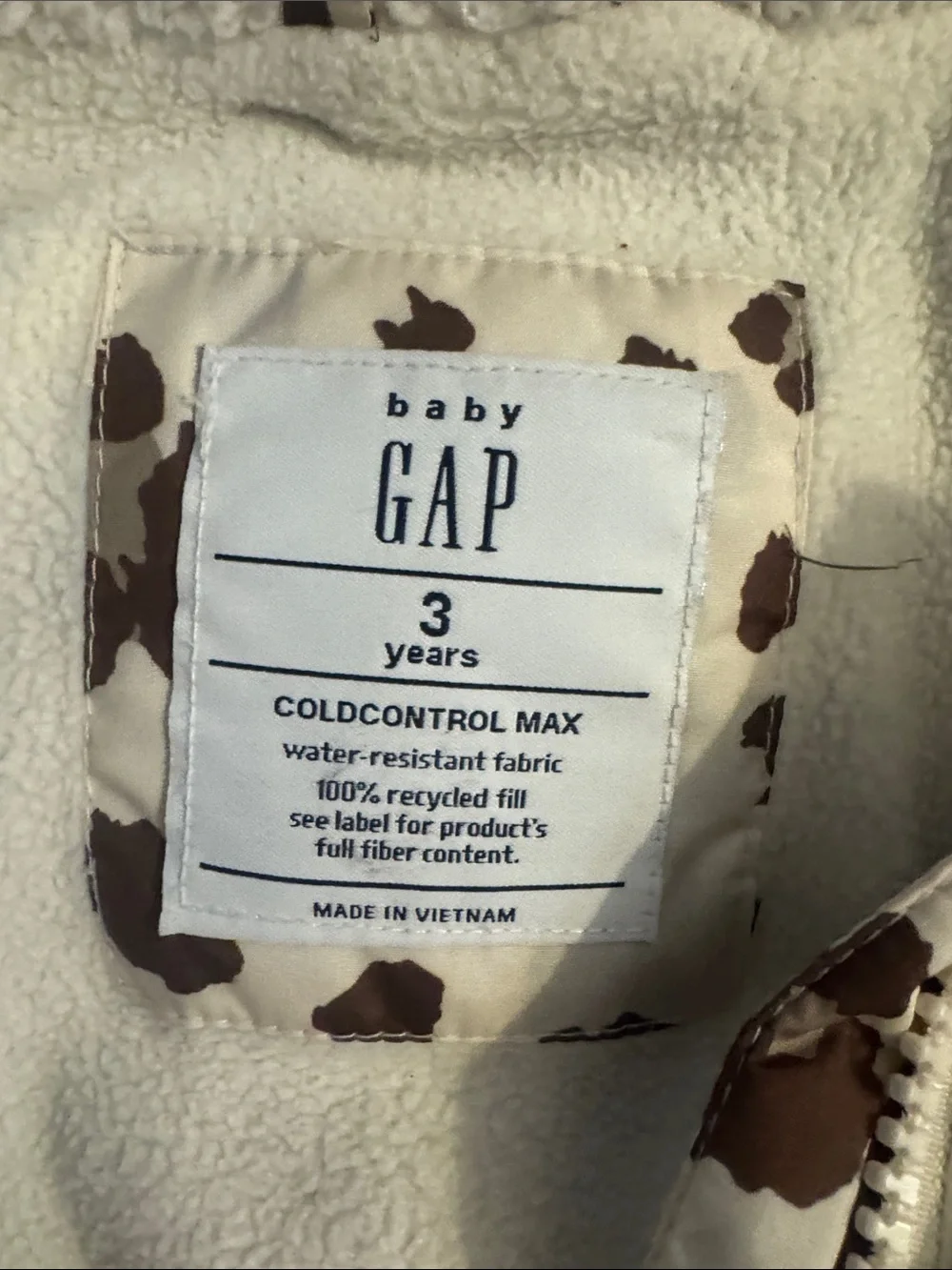 GAP Cream and Brown Leopard-Print Hooded Puffer